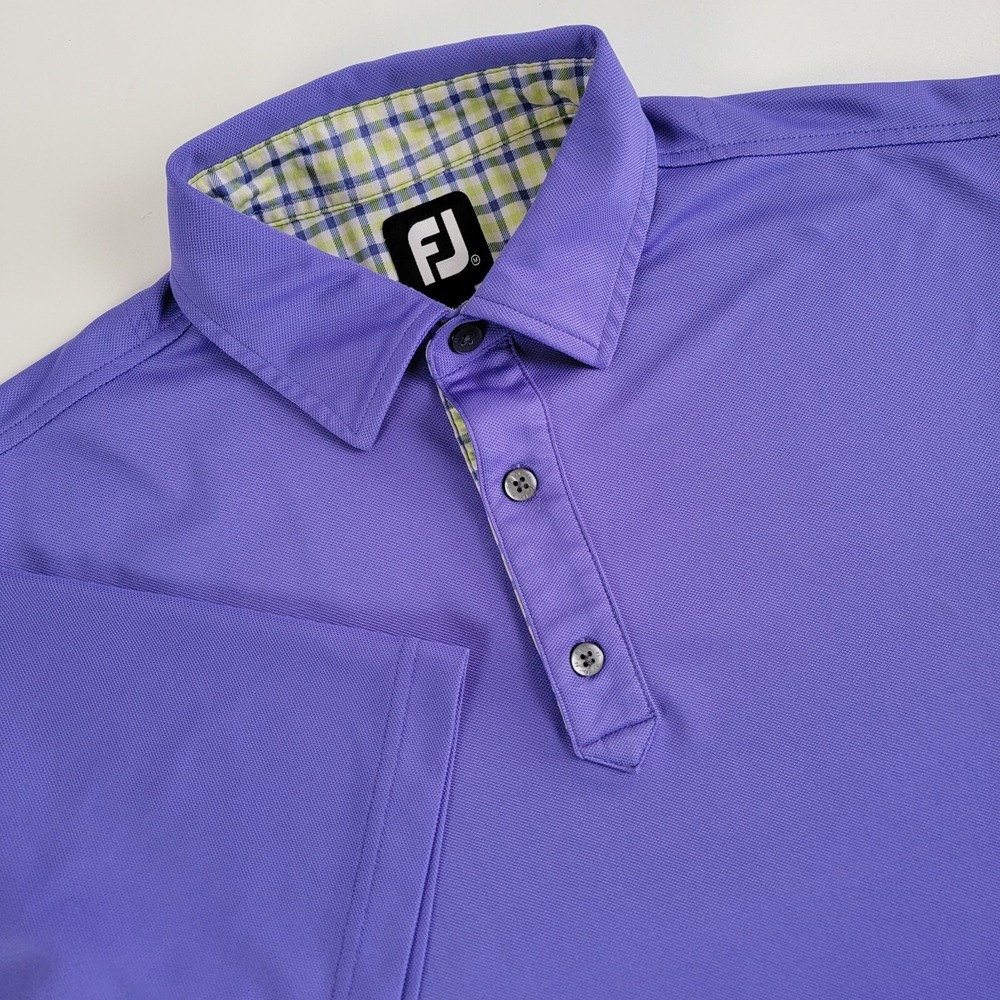 FootJoy FJ Men's Medium Purple Plaid Inner Short Sleeve Stretch‎ Polo Golf Shirt